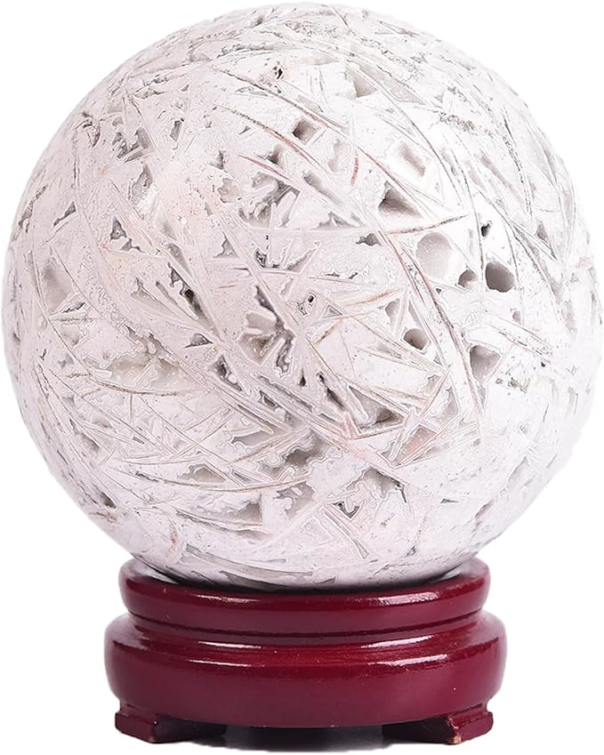 JIC Gem Extra Mexican White Agate Crystal Sphere Decorative Crystal Ball White Gemstone Sphere for Meditation Office Table Decorations 100-110mm