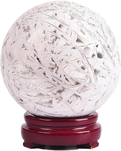 JIC Gem Extra Mexican White Agate Crystal Sphere Decorative Crystal Ball White Gemstone Sphere for Meditation Office Table Decorations 100-110mm