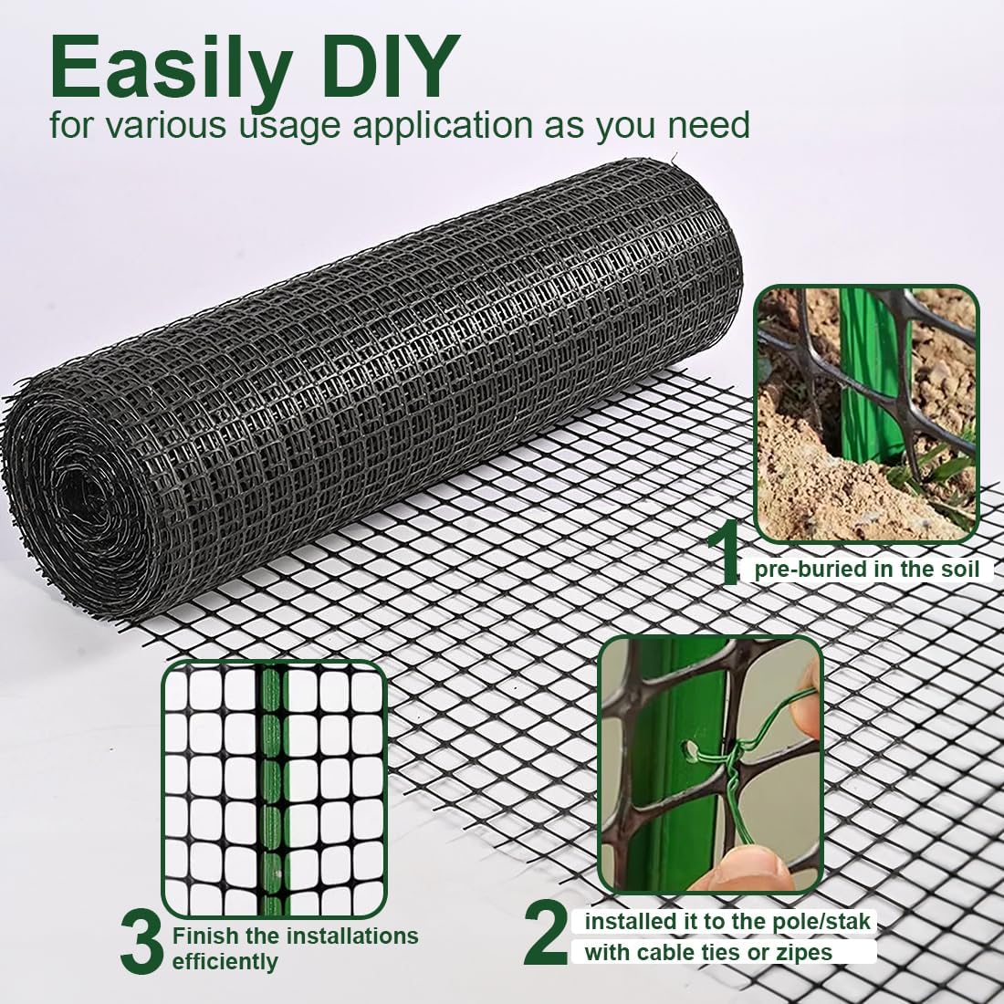 Heavy Duty Plastic Fence Roll 55" x 50' - 0.8x0.8 Inch Chicken Wire Mesh, Reusable Fencing for Garden, Rabbit/Poultry Protection, Balcony & Plant Defense (Black)