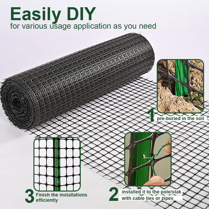 Heavy Duty Plastic Fence Roll 20" x 50' - 0.8x0.8 Inch Chicken Wire Mesh, Reusable Fencing for Garden, Rabbit/Poultry Protection, Balcony & Plant Defense (Black)
