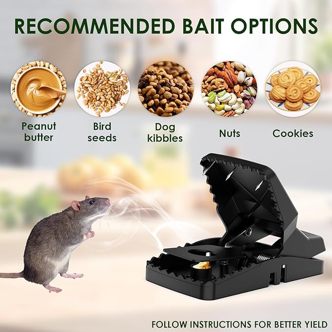 6-Pack Unstoppable Rat Trap with Steel Fangs, Stronger Large Mouse Snap Traps That Kill Instantly, Dispatch More Rodents Faster, Indoor & Outdoor Use and Reusable