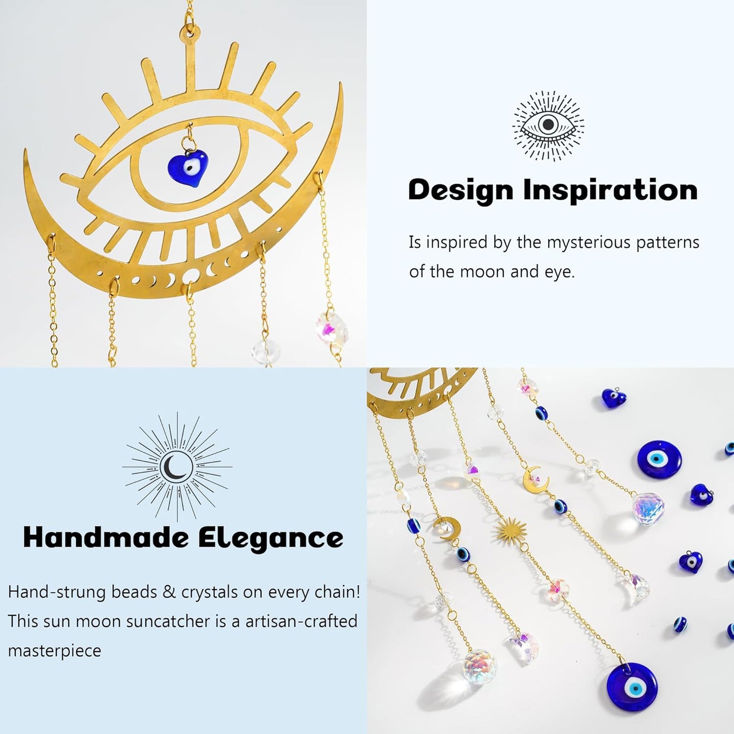 H&D HYALINE & DORA Crystal Suncatcher Evil Eye Sun Catchers for Windows Hanging Indoor Outdoor Home Decor Prism Rainbow Maker