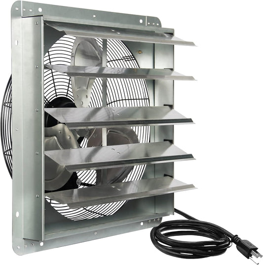 JVO 20 Inch Shutter Exhaust Fan 3500 CFM High Velocity 5.4 Ft Power Cord, Automatic Shutters, Steel Blades, ETL Listed - for Garage, Shop,Greenhouse, Attic, Workshop, Basement & Industrial Ventilation