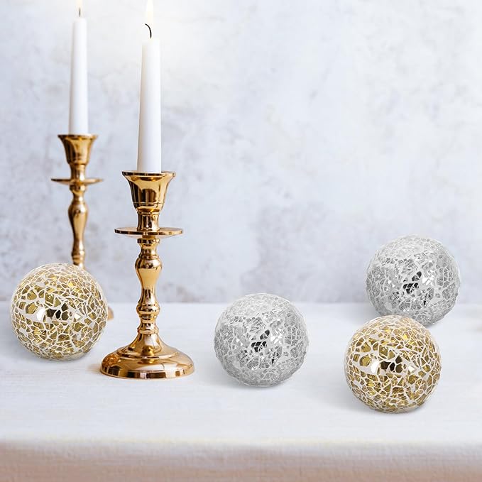 4pcs Mosaic Ball Home Sphere Ball Home Mosaic Sphere Decorative Glass Ornament Crafts Ornament Crafts Table Tabletop Decor