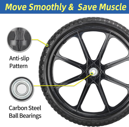 20" Flat Free Tire and Wheel, with 3/4" & 5/8" Bearing, 2.45" Centered Hub, Replacement Wheel For Rubbermaid Wheelbarrow, Garden Yard Cart, 2 Pcs