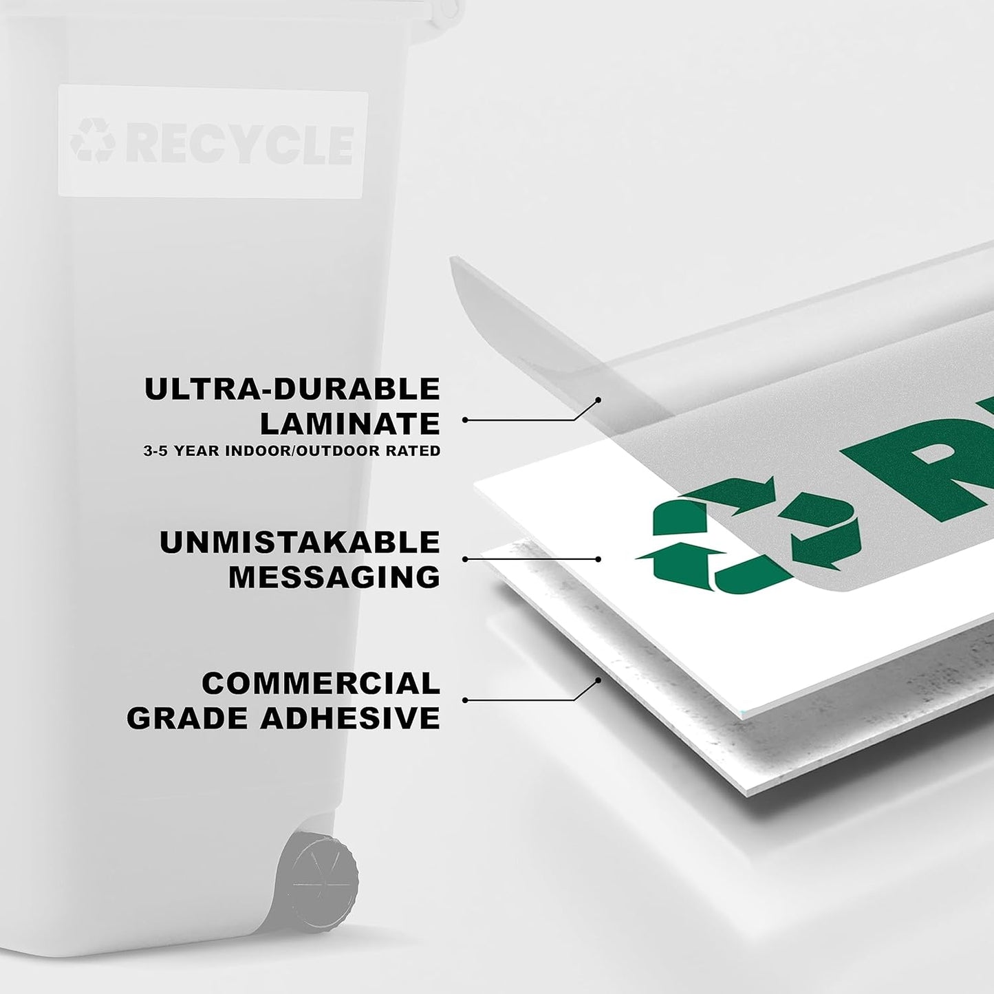 Recycle Sticker for Trash Bins – Heavy Duty, Recycle Only Sticker - 3-5 Year Indoor/Outdoor Rated - Heavy Duty, Weather Proof, Ultra Durable - USA Made (6x2 inch), 20 Labels