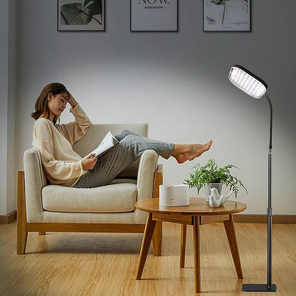 Upgraded Super Bright Grow Lights, 6000K Full Spectrum Standing Floor Plant Light with 336 LEDs & Flexible Gooseneck for Indoor Large Plants, Dimmable & Timer 4/8/12Hrs, 12V 3A High Power Output