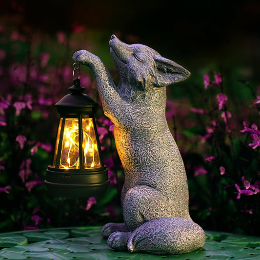 Fox Statue for Garden Decor, Garden Statue with Solar Power Light for Outdoor Patio Porch Lawn Yard
