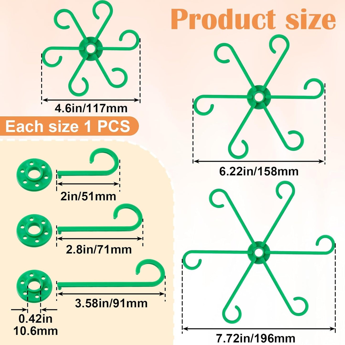3PCS Plant Stem Support, 3 Sizes Climbing Houseplant Stem Holders, Plastic Reusable Flower Trellis Stem Hook Plant Care Growth Accessories for Flower Plants Indoor Outdoor- Green