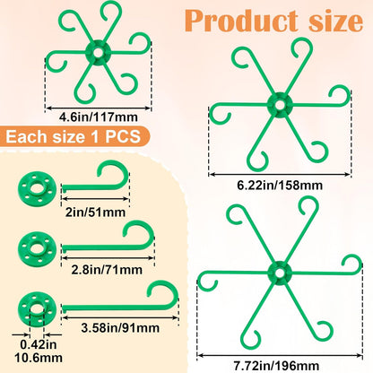 3PCS Plant Stem Support, 3 Sizes Climbing Houseplant Stem Holders, Plastic Reusable Flower Trellis Stem Hook Plant Care Growth Accessories for Flower Plants Indoor Outdoor- Green