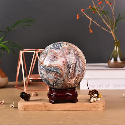 JIC Gem Extra Large Striped Agate Crystal Sphere Decorative Crystal Ball Healing Gemstone Sphere for Meditation,Office Table Decorations 110-120mm
