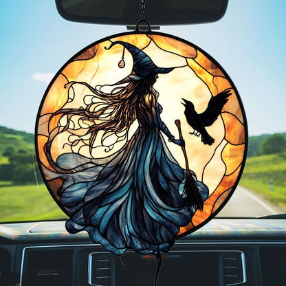 Witch Faux Mosaic Acrylic Suncatcher Stained Glass Effect Window Car Hanging Christmas Ornament Indoor Outdoor Decor Garden Sun Catcher Panel for Acrylic Suncatcher Lover for Women Mom Grandma