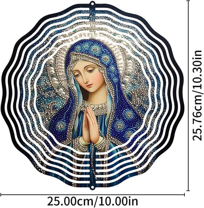 Virgin Mary Prayer Wind Spinner, Metal Wind Spinners Outdoor Indoor, Religious Virgin Mary Hanging Garden Decor for Outside, Stainless Wind Spinners for Yard and Garden 10 inch 3D (25.76X25 CM)