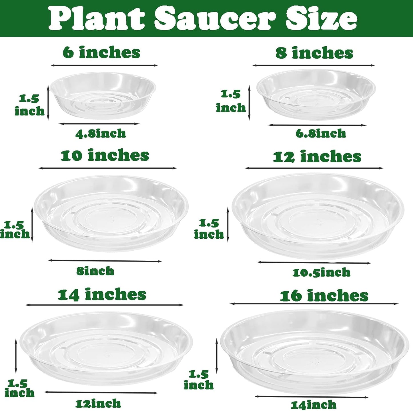 9 Packs 12 Inches Large Clear Plant Saucers for Indoor Outdoor Use Heavy Duty Plastic Plant Trays for Planter Flower Pot Drip Trays to Catch Water, 4 to 20 Inch, Round Transparent