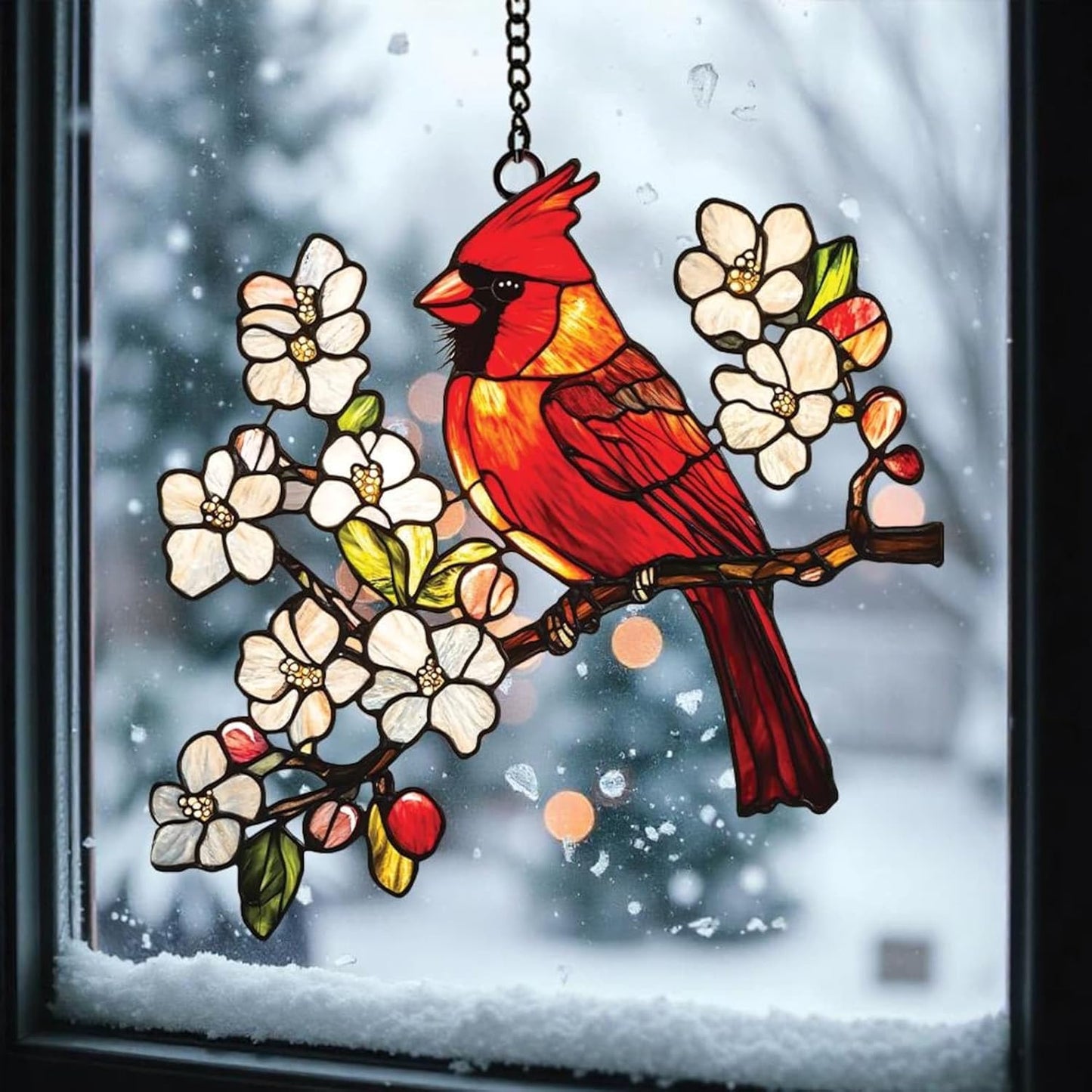Cardinal Flower Suncatcher Ornament Gift Suncatchers Indoor Window Suncatchers for Windows Hanging Garden Window Decor Outdoor Suncatcher Holiday Custom