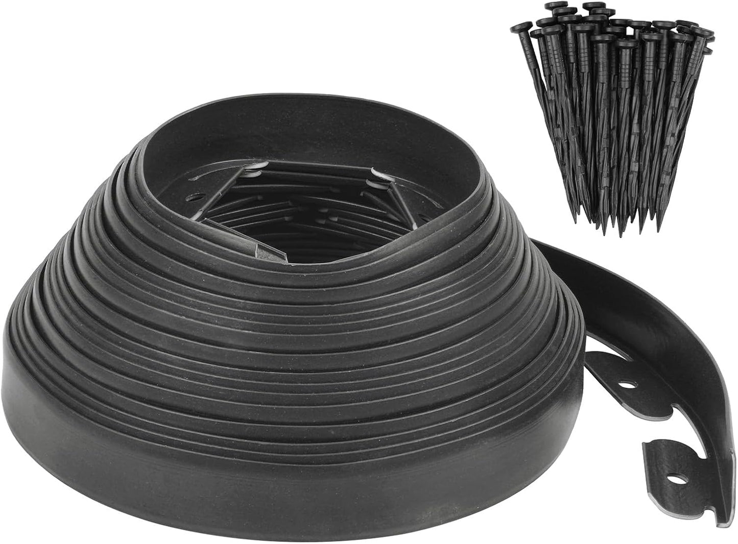 Garden Edging - 40 Feet Plastic Landscaping Edging Border with 36 Pack Spikes Apply to Flower Beds/Grass Lawn/Yard (1.57Inches Tall, Black)