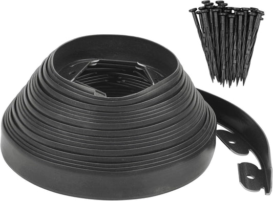 Garden Edging - 40 Feet Plastic Landscaping Edging Border with 36 Pack Spikes Apply to Flower Beds/Grass Lawn/Yard (1.57Inches Tall, Black)