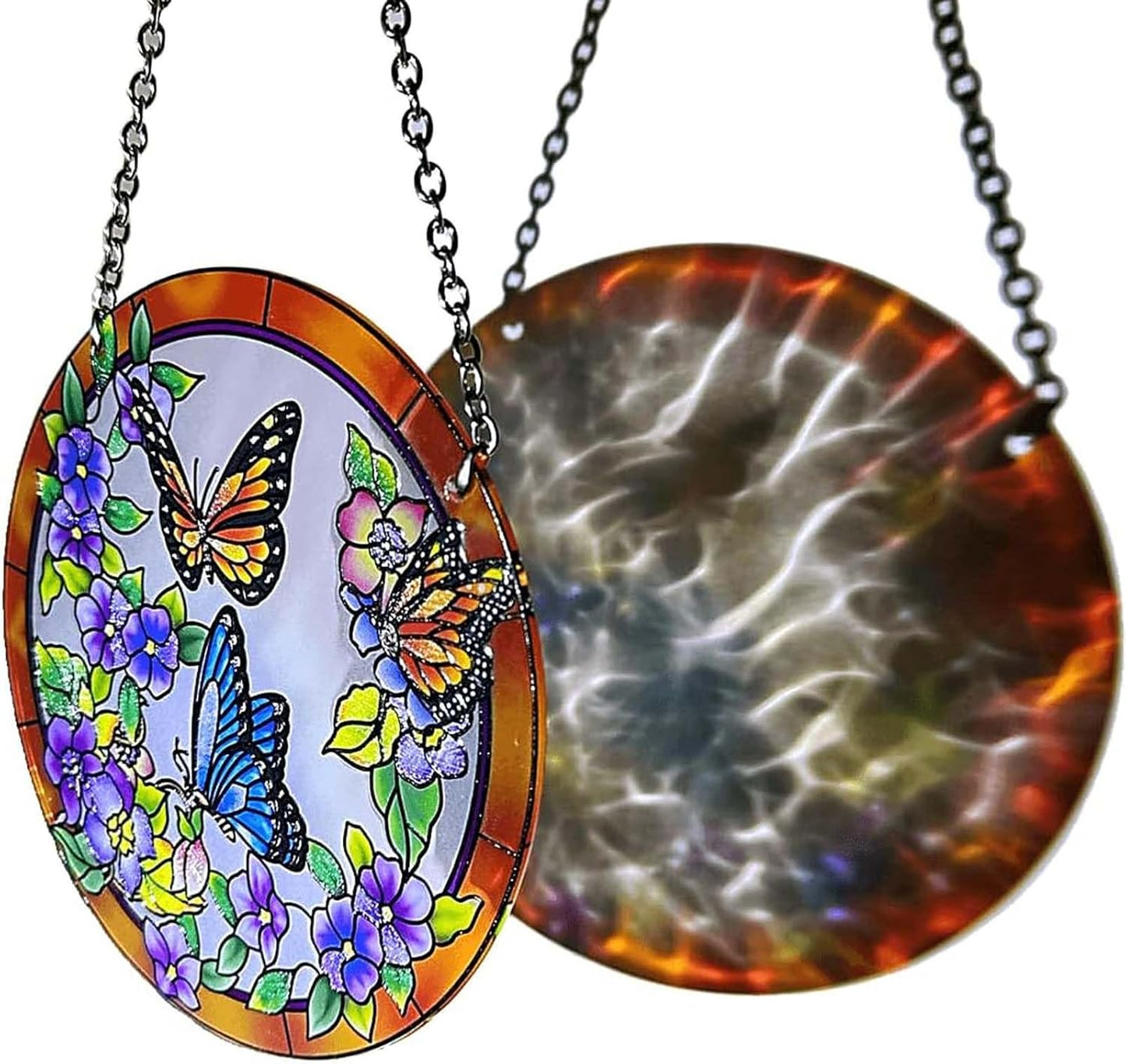 Butterfly Stained Glass Suncather Window Hangings, Colorful Flower Suncatchers 6 inch Colorful Glass Panel Sun Catchers Pretty Gifts, Decoration for Home Garden Christmas Party Wedding