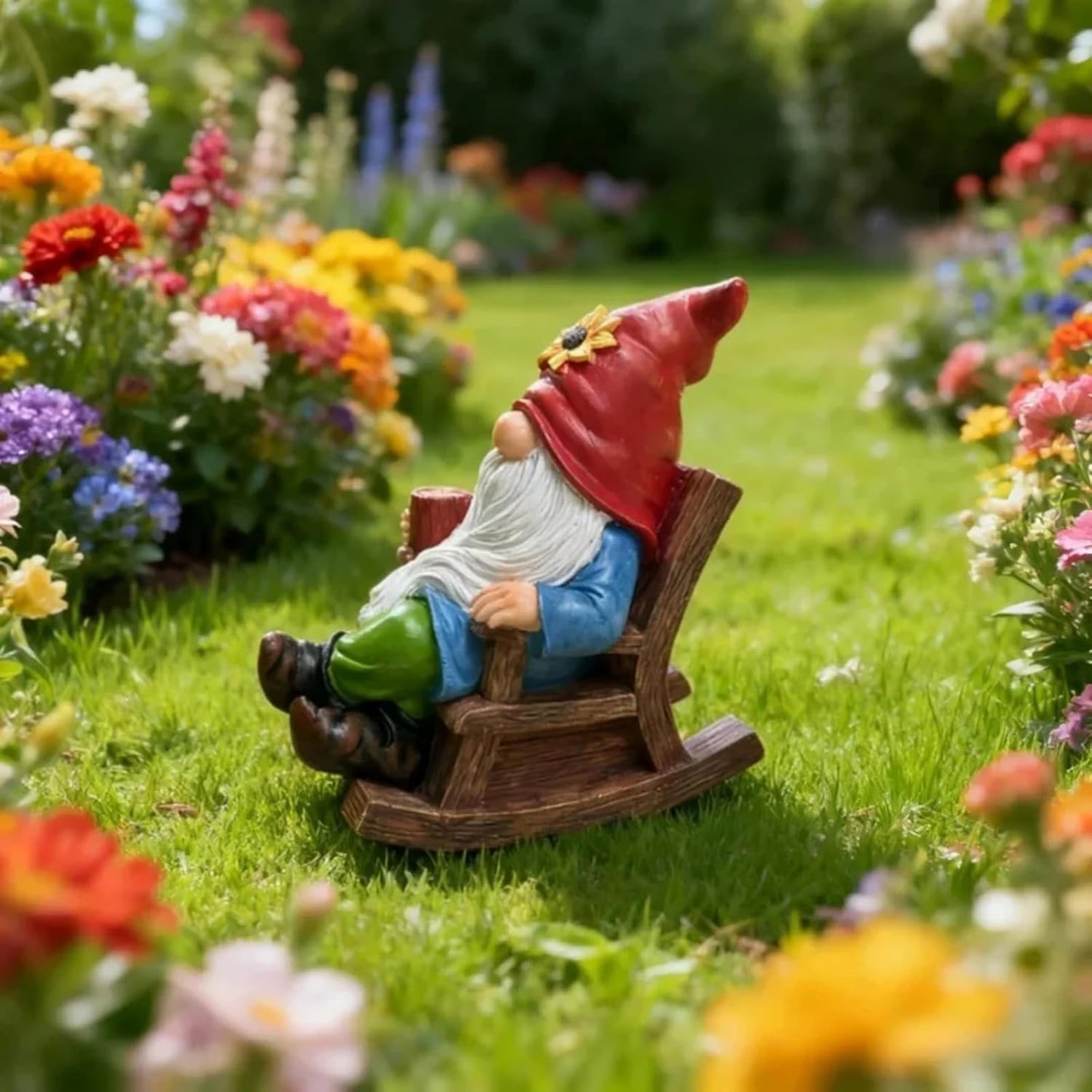Drinking Coffee Faceless Garden Gnome Statue Decoration - 7.2"Figurine Ornament for Indoor Outdoor Home Patio Yard Lawn-Sunflower Gnome Statue-Best Garden Gifts for Mothers Day, Housewarming, Festival