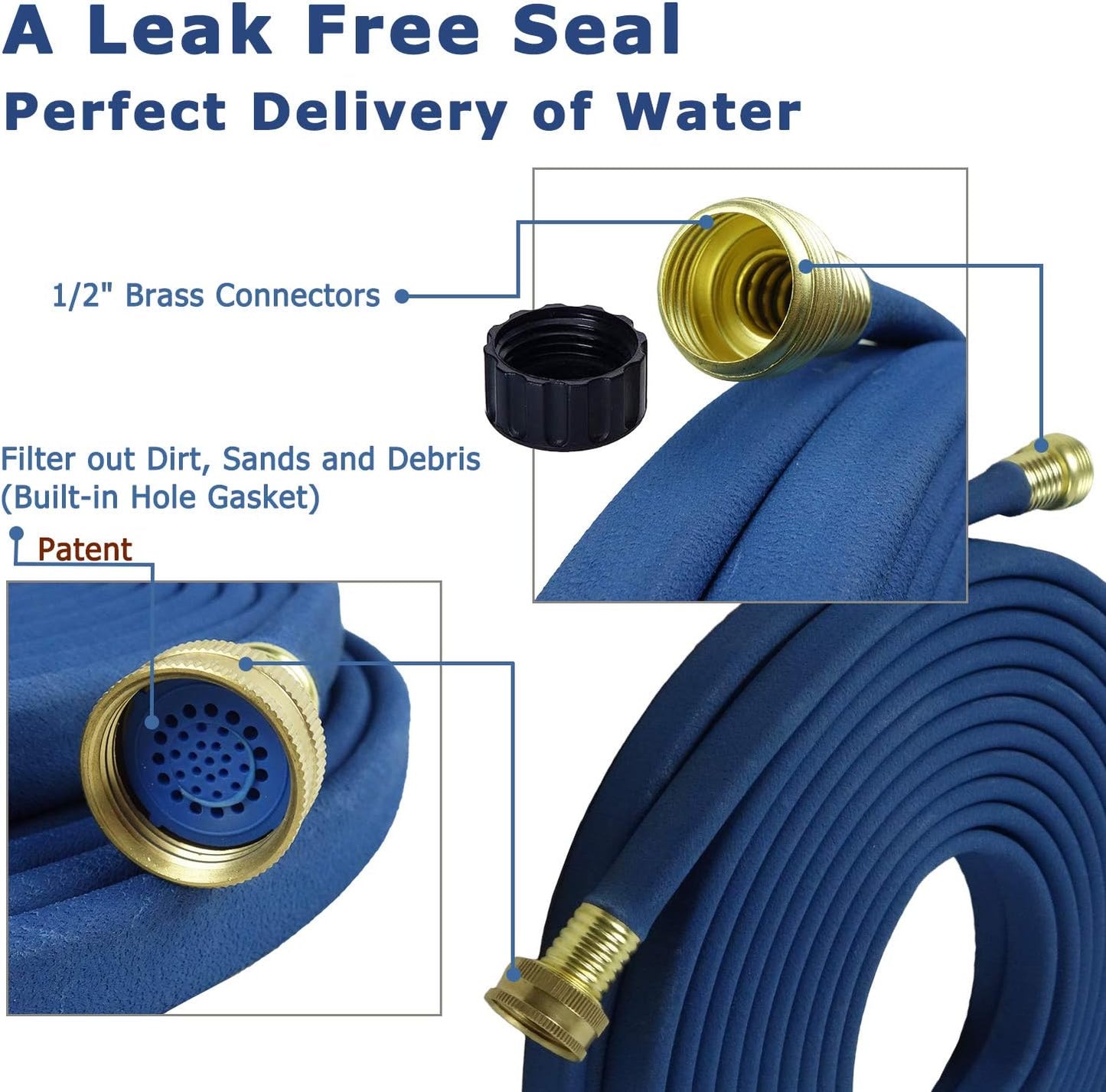 Garden Flat Soaker Hose 1/2 in x 50ft,More Water Leakage, Heavy Duty Metal Hose Connector Ends, Perfect Delivery of Water,Garden Flower Bed and Vegetable Patch,Landscaping, Savings 80% Water