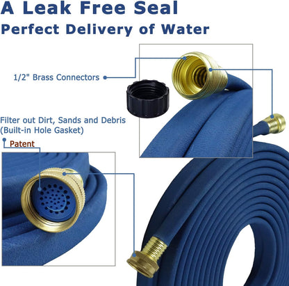 Garden Flat Soaker Hose 1/2 in x 50ft,More Water Leakage, Heavy Duty Metal Hose Connector Ends, Perfect Delivery of Water,Garden Flower Bed and Vegetable Patch,Landscaping, Savings 80% Water
