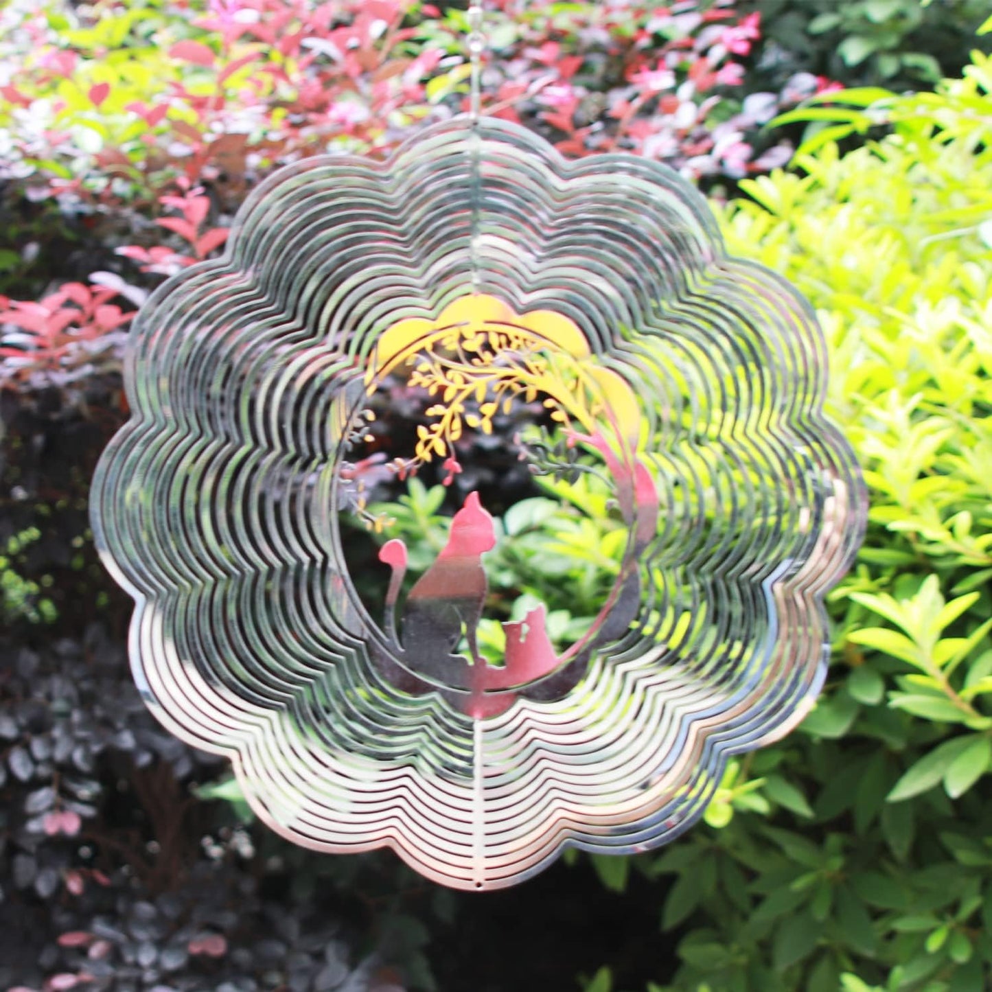 SPRING SONG Cat 3D Kinetic Wind Spinner for Yard and Garden Mirrored Stainless Steel Spinner Indoor and Outdoor Hanging Decor Crafts Ornament Gifts Kinetic Art Yard Garden Hanging Wind Spinner