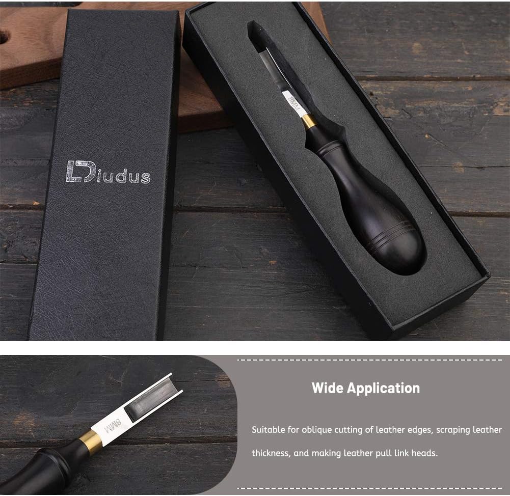 Diudus Leather Edge Beveler Tool, French Skiver, Wide Mouth Leather Edge Bevelers Skiving 8mm, Leather Edge Trimmer Crafting Tools with Wooden Handle for DIY Leather Craft