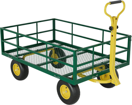 3-in-1 Heavy-Duty Steel Garden Cart, 1200 Lbs Garden Wagon, with 13 Inch All-Terrain Tires and