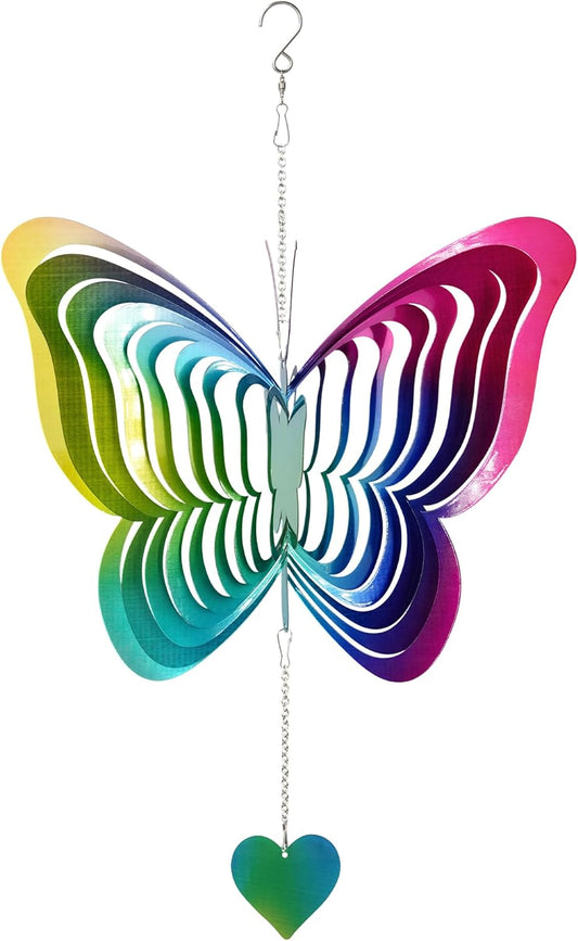 Rainbow Butterfly Bird Deterrents for Outside,Reflective Wind Spinner Gifts for Women Mom,3D Wind Chimes for Outside,Metal Pinwheels Bird Scare Devices for Garden Decor,Patio,Yard Decor,Hanging Decor