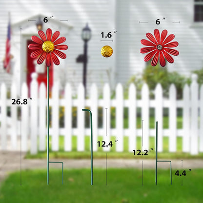 5pcs Wind Spinners Metal Colorful Flowers Garden Stake, Small Daisy Pinwheels, 27" Windmill for Yard Decor, Lawn Ornaments Outdoor Garden Décor, Metal Yard Art, Christmas Decoration Gift