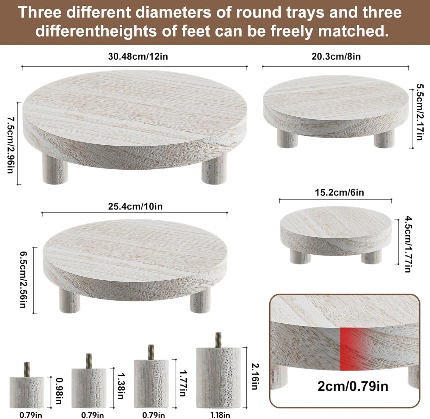 Wood Plant Stand Indoor Outdoor, 12/10/8/6" Round Wood Riser for Decor Wooden Stool Display Stand Flower Pot Holder Small Planter Tray Modern Potter Decorative for Desktop Counter Room