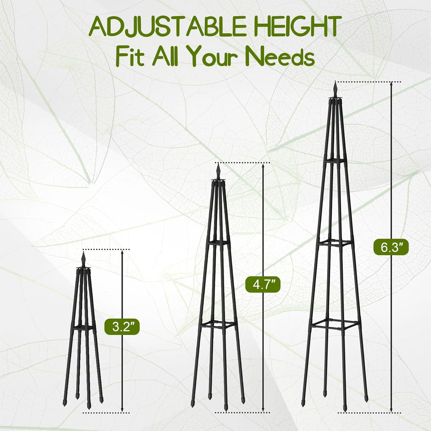 Obelisk Trellis for Climbing Plants Outdoor,5.2 Ft Garden Trellis for Potted Plants, Metal Trellis with Anti-Rust Coated for Potted Plants Indoor, Plant Support for Vegetables, Vines