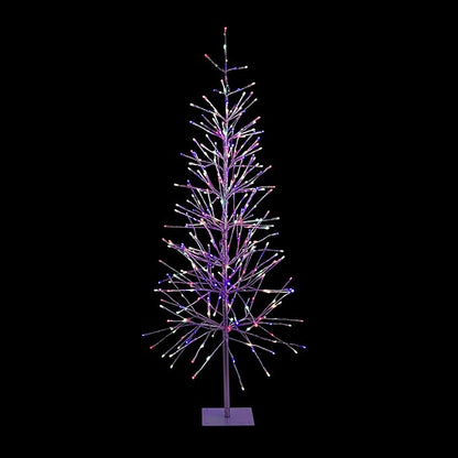 Alpine Corporation 65" H Indoor/Outdoor Pre-Lit Silver Foil Christmas Tree with Yard Stake and 360 LED Lights, Christmas Decoration
