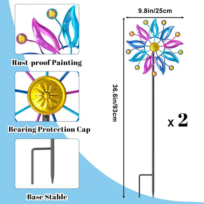 2PCS Metal Wind Spinner Outdoor, Windmill Garden Decorations, Kinetic Wind Spinners Colorful Wind Sculpture Yard Art for Garden Patio Lawn Decor (2PC Single Turn B)