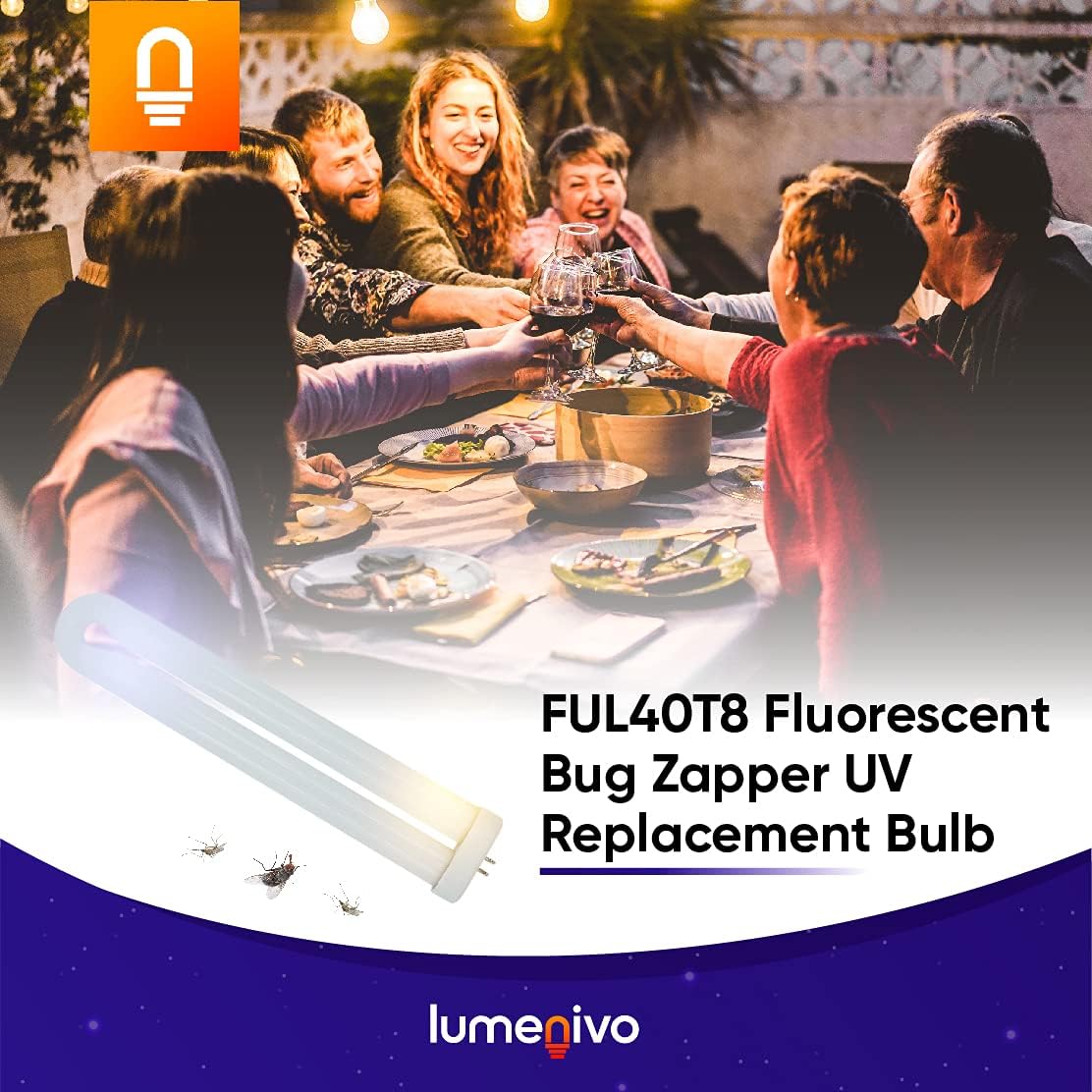 lumenivo FUL40T8 Fluorescent Black Light Bug Zapper Ultraviolet Replacement Bulb 40 Watt, G10Q-4 Square 4 Pin Base, T8 U Shape Bug Zapper Bulb Replacement - 3 Pack