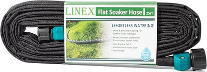 LINEX Garden Flat Soaker Hose 1/2" x 25 ft for Garden Beds Drip Sprinkler Hoses Heavy Duty Save Water 80%