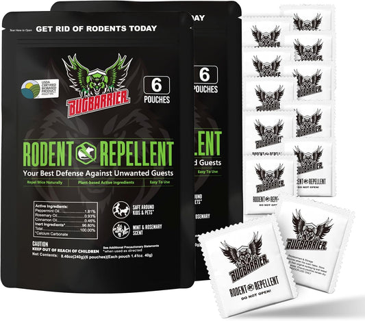 BugBarrier's Extra-Strength Mouse Repellent Deterrent Pouches, USDA 99% Biobased, Peppermint &