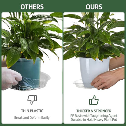 BORPEIN Plant Saucer (6,8,10inch, 18 Pack) Clear Plastic Plant Trays for Pots Indoors Outdoors,Thicker Flower Pot Saucers, Plant Plate to Catch Water