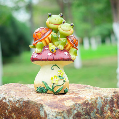 Garden Statues Turtles Outdoor Decor, Resin Turtles Figurines Lights Sculptures with Solar Light, Lovely Turtle with Mushroom for Garden Patio Yard