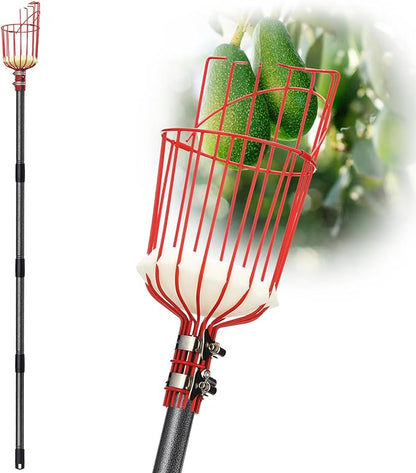 Fruit Picker Pole Tool with Basket Telescoping, Adjustable Apple Picker Pole 35-170 inch Long Handle, Mango Orange Avocado Fig Acorn Lemon Pear Pomelo Chery Picker for Tree