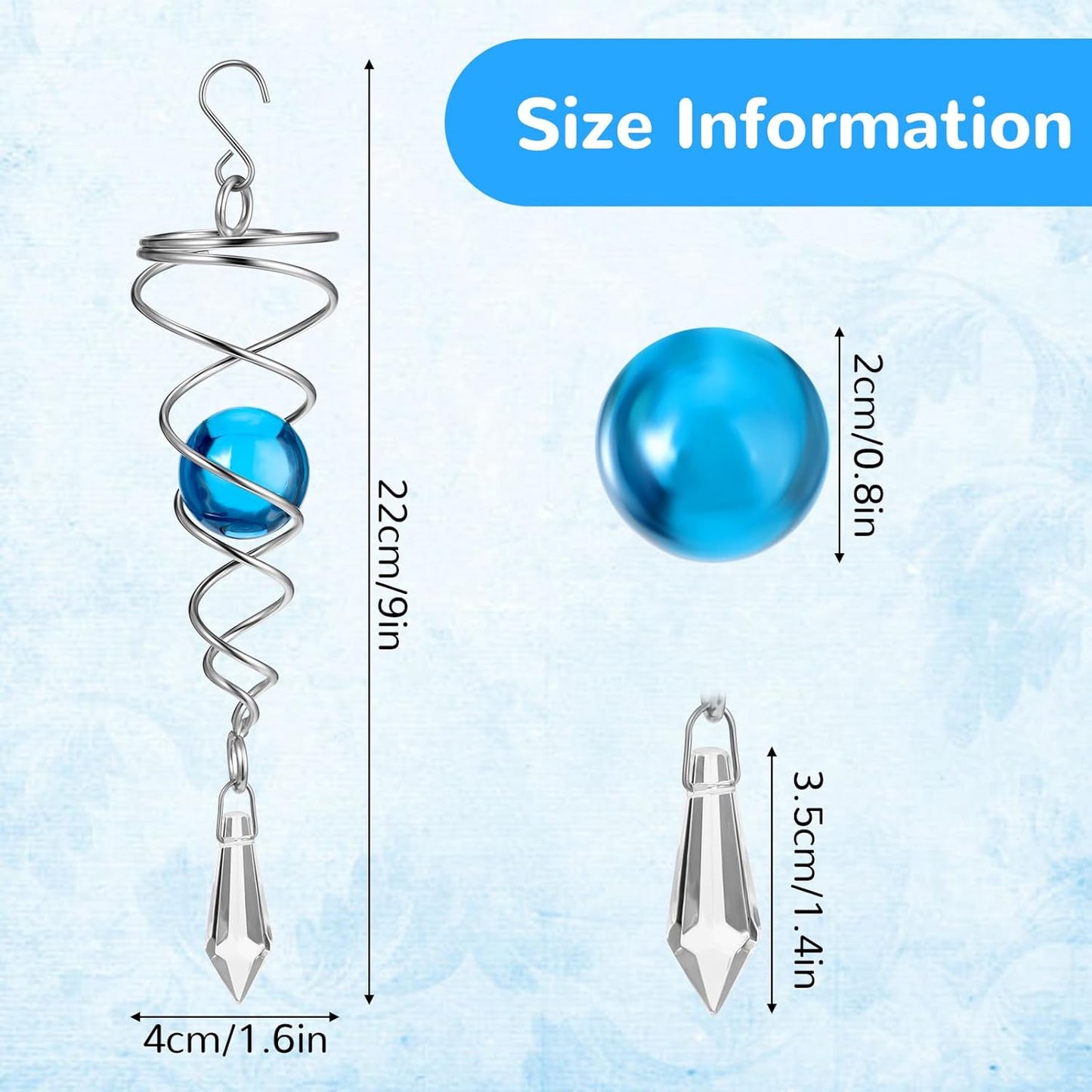 3 Pieces Gazing Ball Spiral Tail Spiral Tail Decorative Wind Spinner for Indoor Outdoor Decoration, 7.1 Inches/ 18 cm