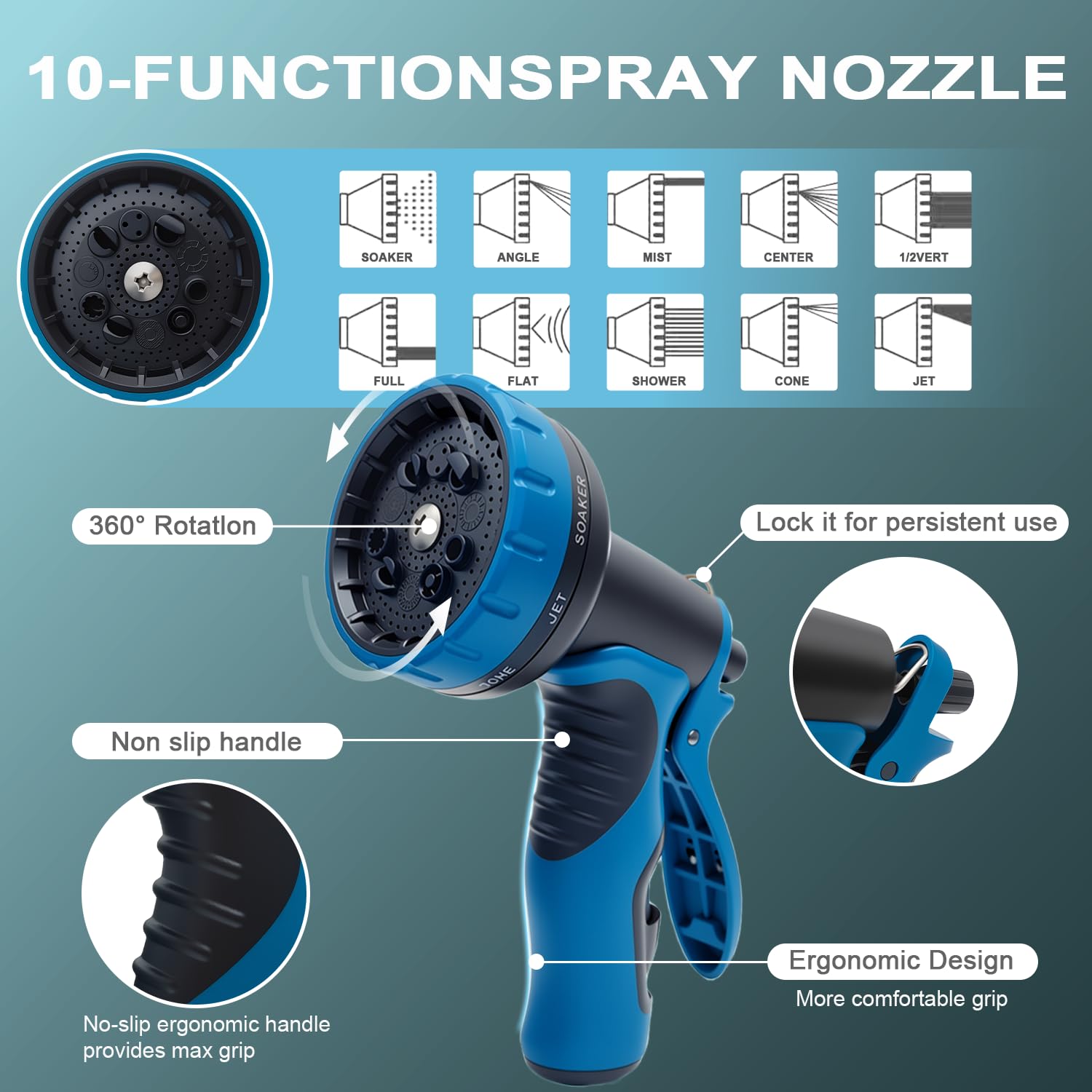 Garden Hose 50ft, Non-Expanding Water Hose Ultra Lightweight, Kink-Free Flexible Hose with