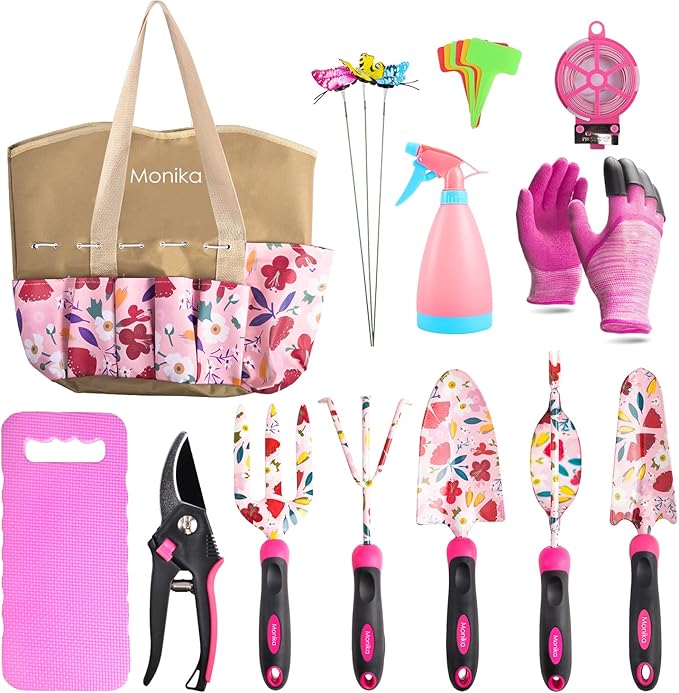 Monika Gardening Kit 20 Piece Set Transplanter Fork Cultivator Trowel Pruner Weeding Fork Gift of Choice