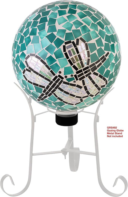 Alpine Corporation HMD194 Outdoor Glass Mosaic Gazing Globe Yard Decoration, 10"Diameter, Dragonfly Duo