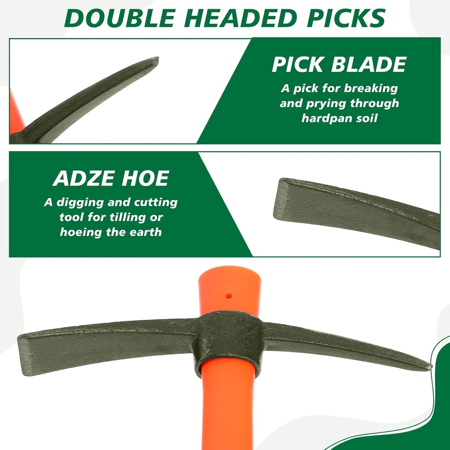 Lothee 8 Pcs Pick Mattock Hoe 15 Inch Heavy Duty Forged Garden Pick Axe with Rubber Non-Slip Handle Weeding Mattock Hoe Agriculture Hand Tools for Weeding Cultivating Camping or Prospecting