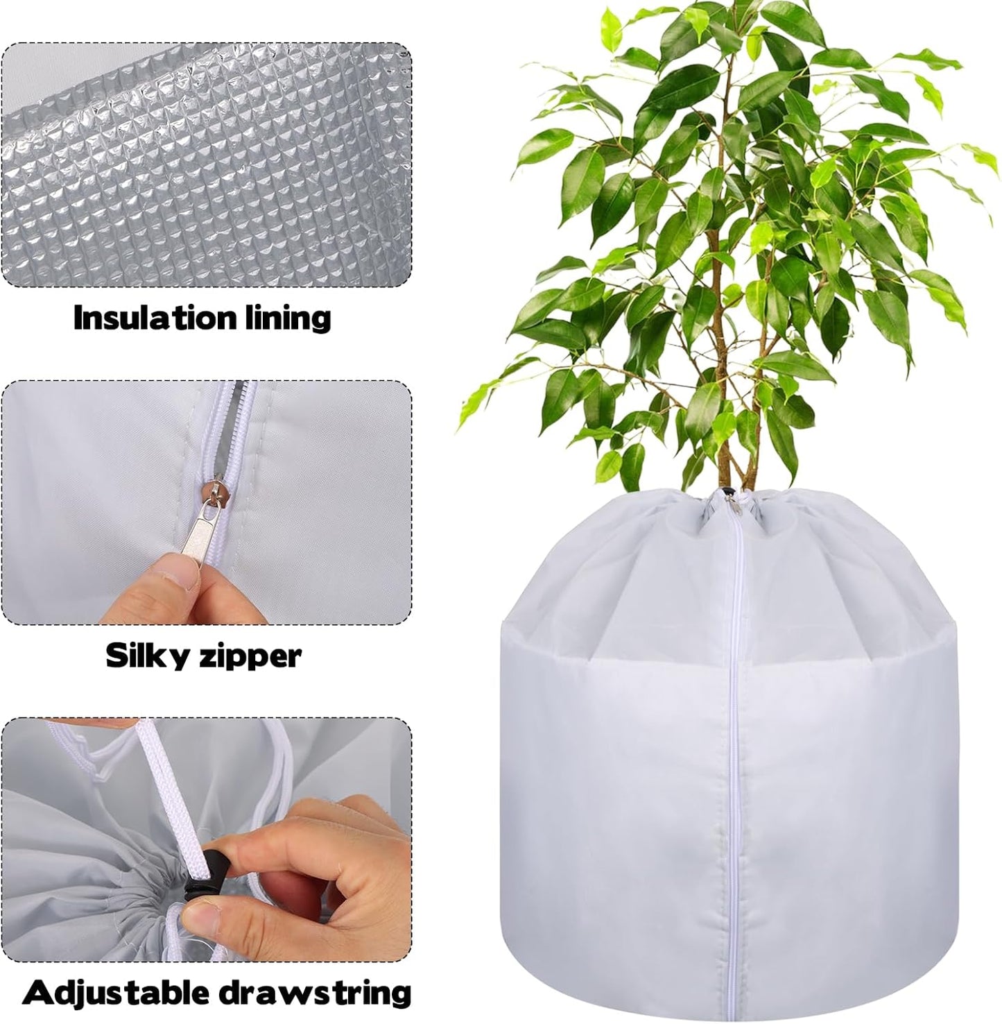 4 Pack Plant Winter Protection Pot with Drawstring and Zipper,17.7" x19.7"Plant Pot Covers,Flower Pot Protection Bag,Plant Covers Freeze Protection for Outdoor Winter Garden Fruit Trees Potted (grey)