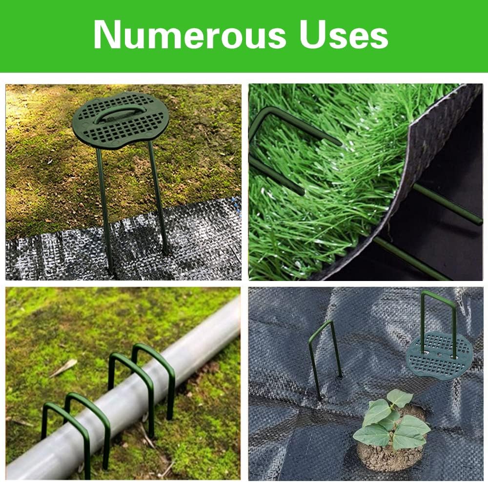 Bakulyor 200pcs Green Artificial Turf Stakes Staples + 200pcs Buffer Washer, 6 Inch 11 Gauge Landscape Staples, Galvanized Lawn Spikes, Heavy Duty Yard Ground Pin for Grass Weed Barrier Sod Fabric