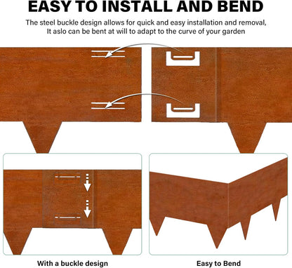 Cor-Ten Steel Landscape Edging 40 Inch Strips, 10-Inch Depth Metal Landscape Edging, 6-Pack Metal Garden Edging with Gloves, Bendable Rust Edging for Landscaping