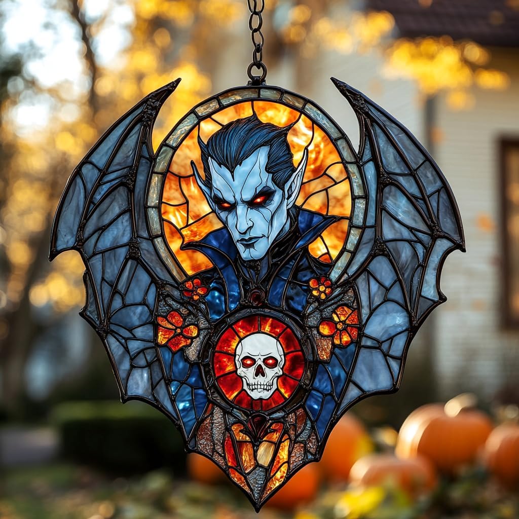 Dracula Halloween Acrylic Suncatcher Stained Glass Effect Window Car Hanging Christmas Ornament Indoor Outdoor Decor Garden Sun Catcher Panel for Halloween Lover for Women Mom Grandma
