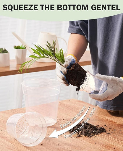 homenote Clear Nursery Pots for Plants,7 Inch Plant Pot for Planting Plastic Seedling with Drainage Holes Seed Starter Flower High Transparency with 20 Labels (15 Pack)